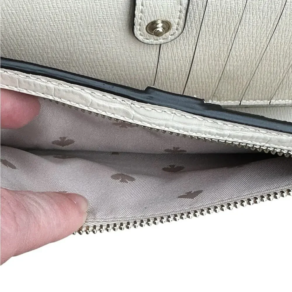 Kate Spade Ivory Dumpling Croc-Embossed Bi-fold Wallet